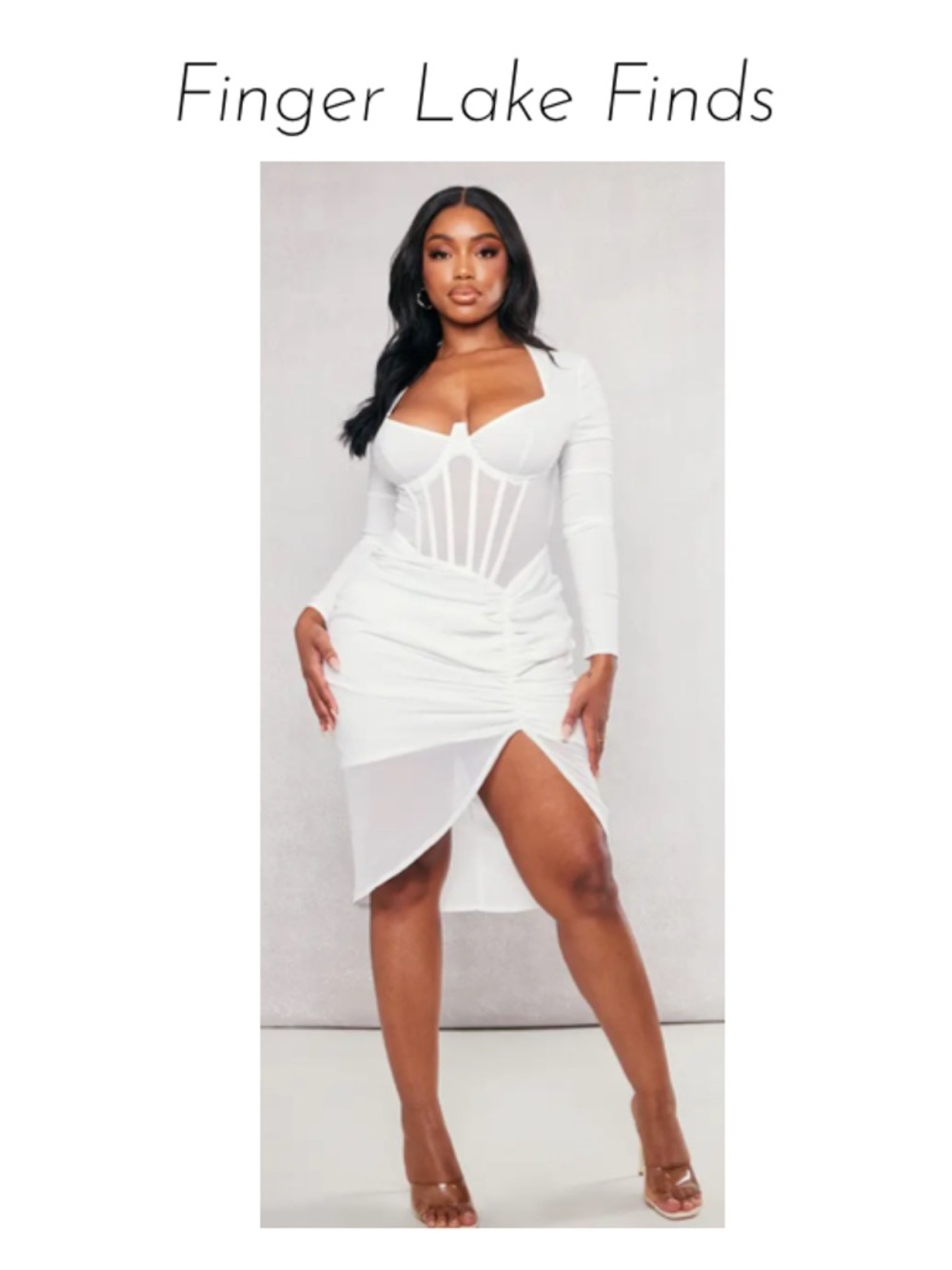 PrettyLittleThing White Long Sleeve Corset Mini Dress, 18